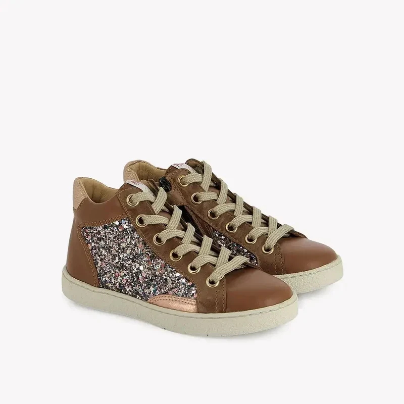 TOP TOUCH ZIPPY - CUIR-GLITTER - BROWN-MULTI