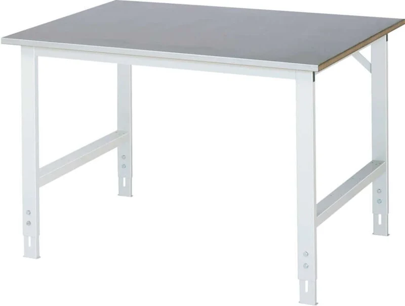 Table de travail RAU, Tom - Plateau en tôle d'acier B1250xT1000xH760-1080mm Plateau en tôle d'acier