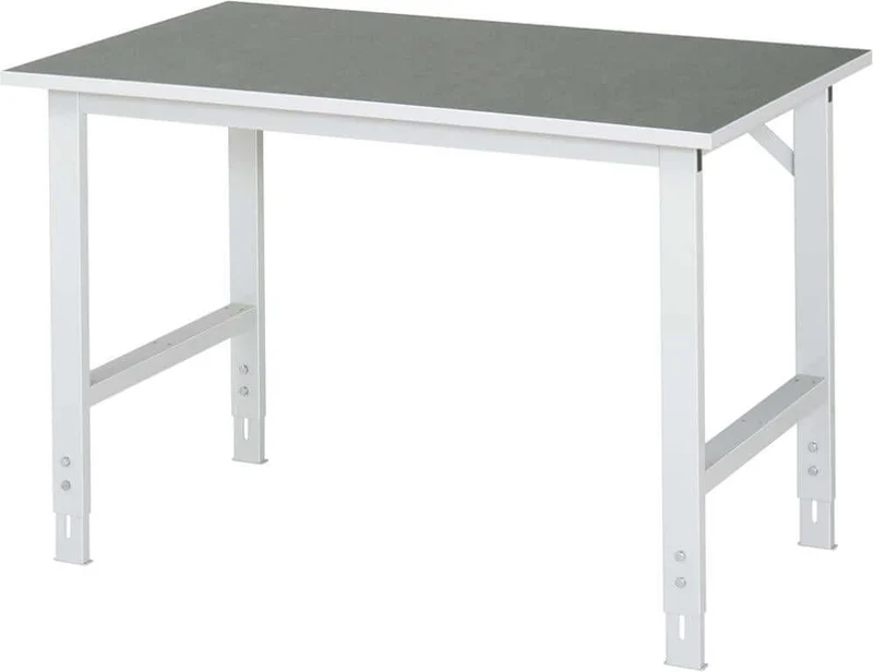 Table de travail RAU, Tom - Plateau en linoléum B1250xT800xH76 0-1080mm