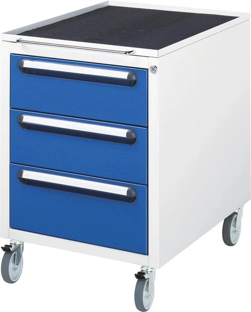 Roll-conteneur RAU, L480xP600xH690mm RAL 7035/5010 3 tiroirs