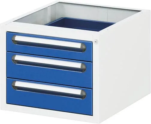 Conteneur de soubassement RAU, L480xP600xH395mm RAL 7035/5010 3 tiroirs