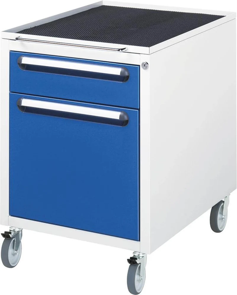 Roll-conteneur RAU, L480xP600xH690mm RAL 7035/5010 2 tiroirs