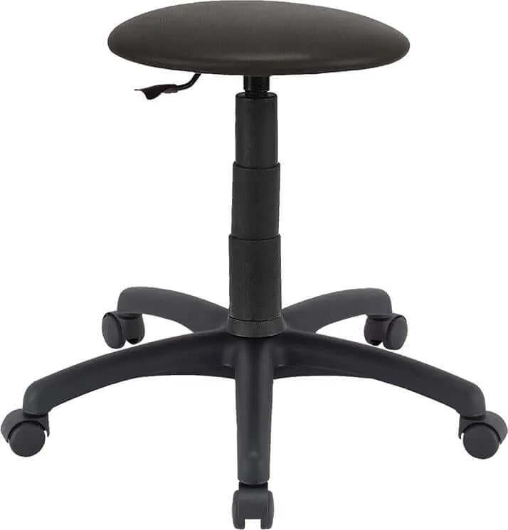 Tabouret pivotant NEUTRE, assise en similicuir Goliath noir hauteur d'assise 395-530 mm avec roulettes