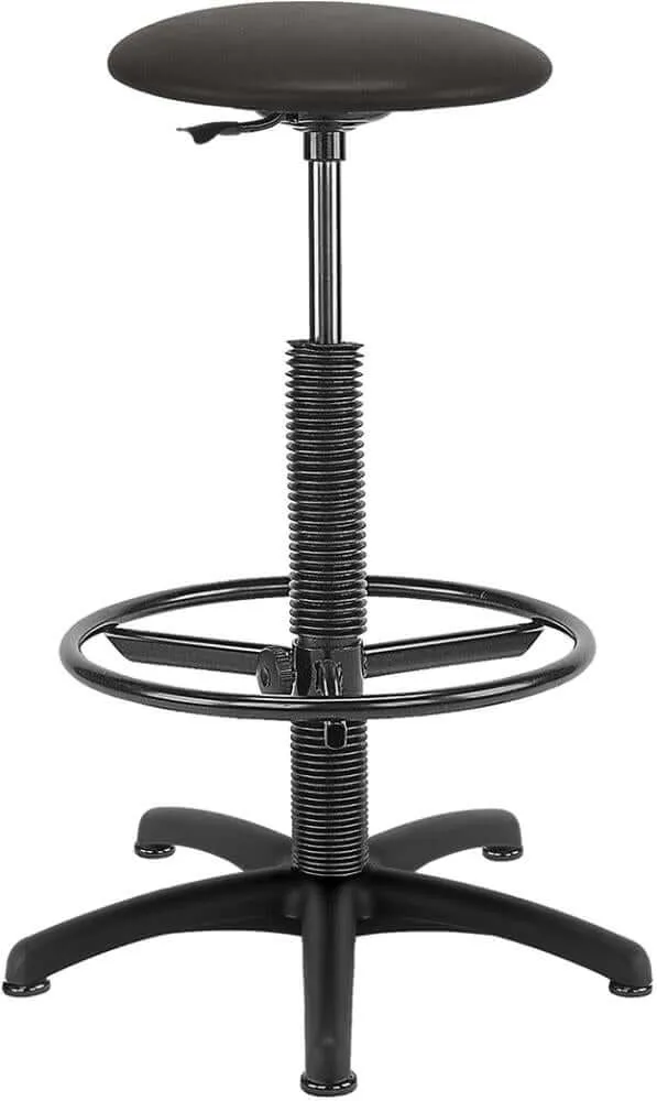 Tabouret pivotant NEUTRE, assise en similicuir Goliath noir hauteur d'assise 520-785 mm avec patins et repose-pieds