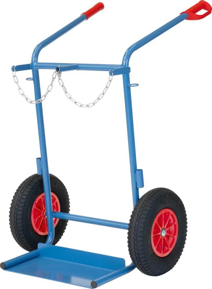 Chariot porte-bouteilles en acier FETRA, pour 2 bouteilles de 40 à 50 l, roues pneumatiques fetra