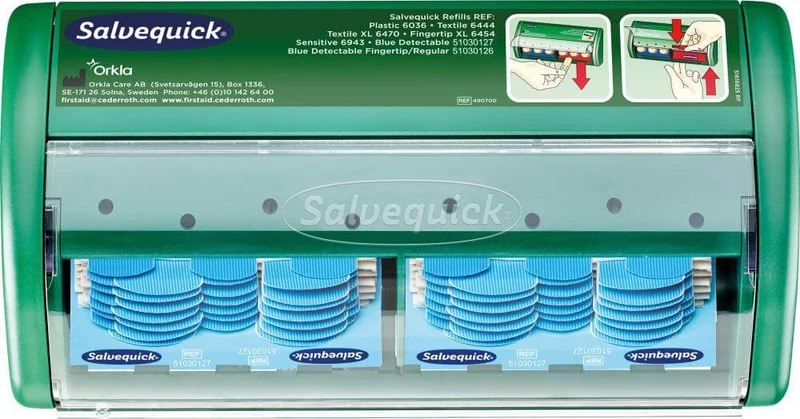 SALVEQUICK, Distributeur de pansements Salvequick détectable, 2 x 35 pansements