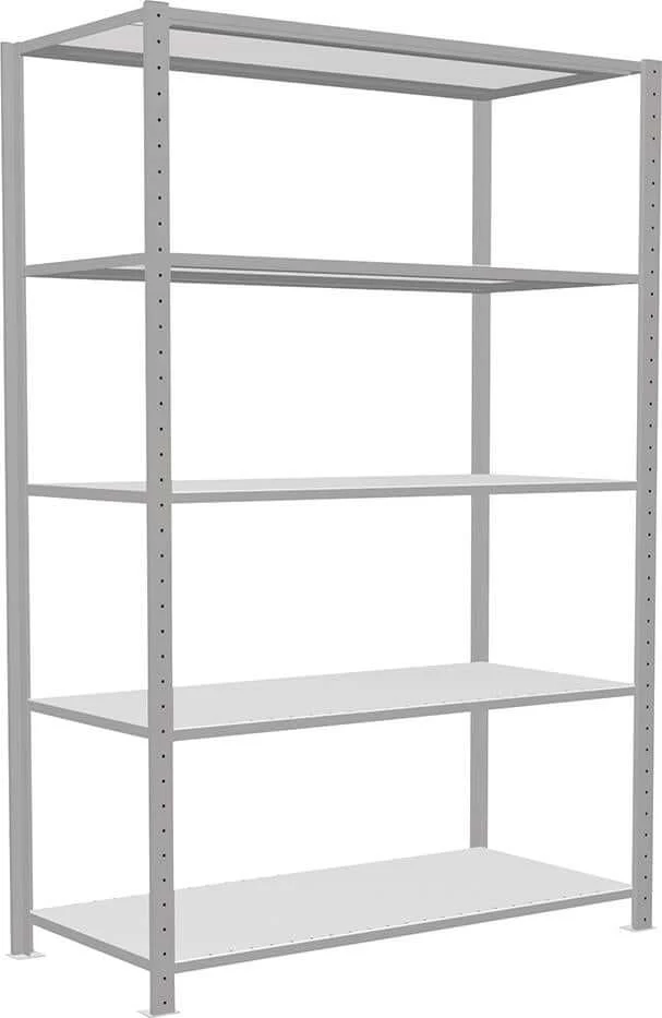 Étagère à emboîtement SCHULTE LAGERTECHNIK, B1300xP600xH2000 mm champ de base 5 tablettes RAL 7035 charge par tablette 150kg