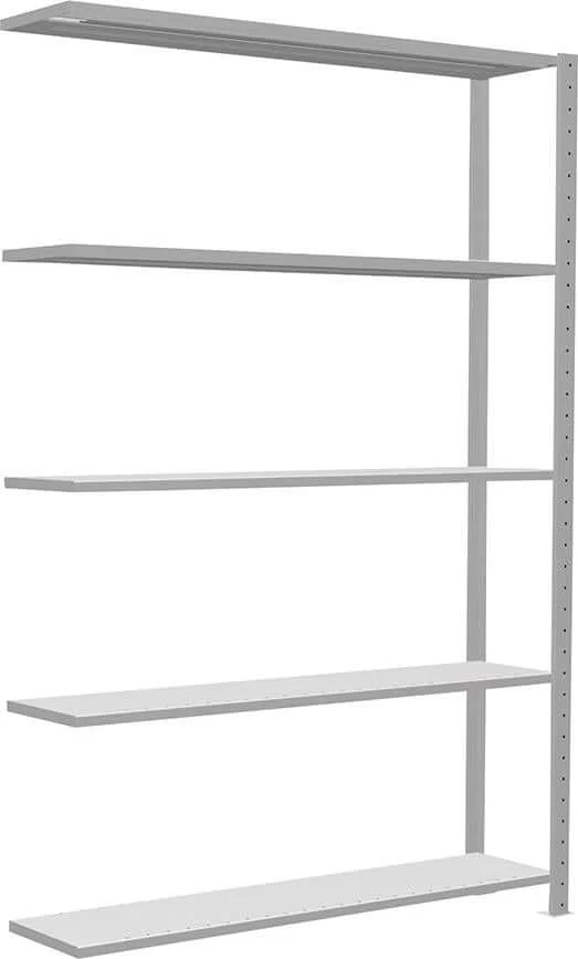 Rayonnage à emboîtement SCHULTE LAGERTECHNIK, B1300xP300xH2000 mm extension 5 tablettes RAL 7035 charge par niveau 150kg