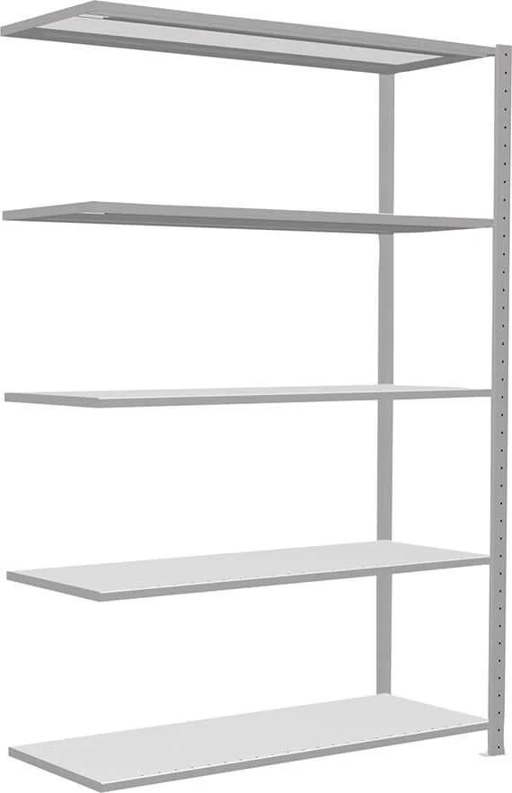 Rayonnage à emboîtement SCHULTE LAGERTECHNIK, B1300xP500xH2000 mm extension 5 tablettes RAL 7035 charge par niveau 150kg