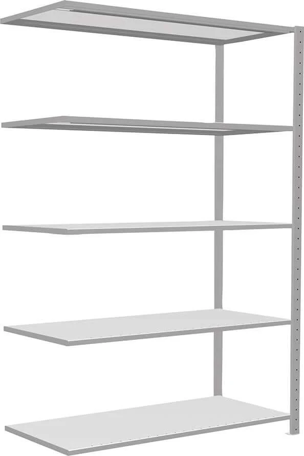 Rayonnage à emboîtement SCHULTE LAGERTECHNIK, B1300xP600xH2000 mm extension 5 tablettes RAL 7035 charge par niveau 150kg