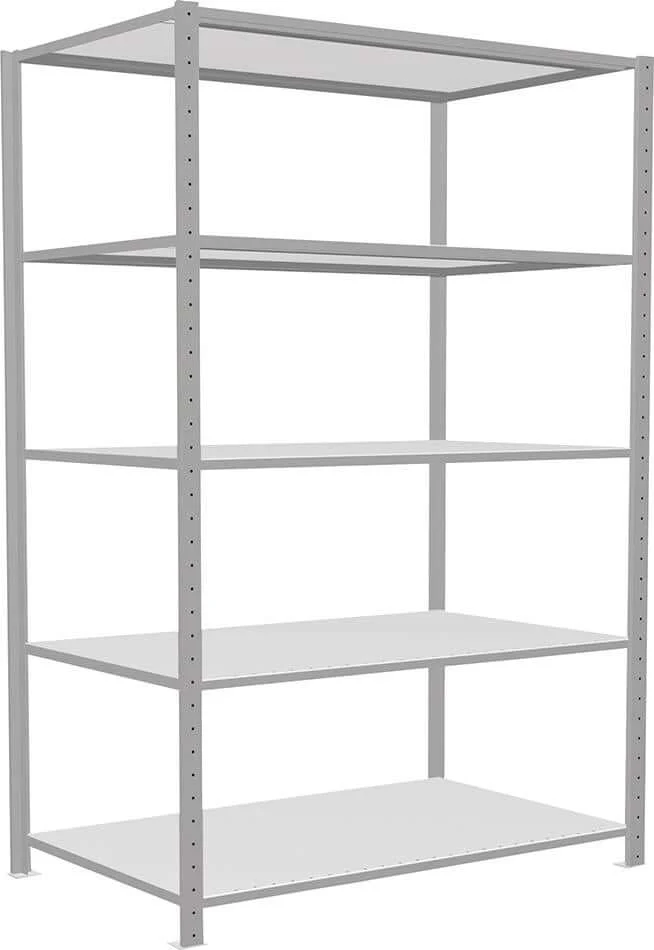 Étagère à emboîtement SCHULTE LAGERTECHNIK, B1300xP800xH2000 mm champ de base 5 tablettes RAL 7035 charge par tablette 150kg