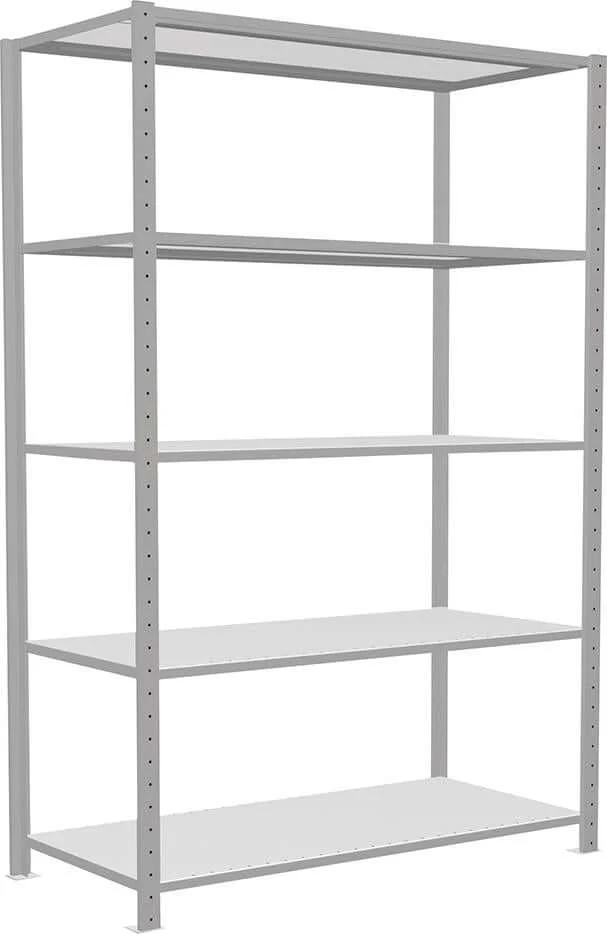 Étagère à emboîtement SCHULTE LAGERTECHNIK, B1300xP600xH2000 mm champ de base 5 tablettes RAL 7035 charge par tablette 250kg