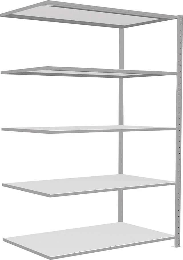 Rayonnage à emboîtement SCHULTE LAGERTECHNIK, B1300xP800xH2000 mm extension 5 tablettes RAL 7035 charge par niveau 250kg