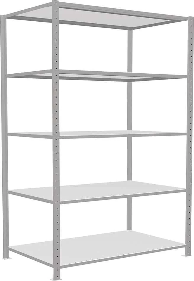 Étagère à emboîtement SCHULTE LAGERTECHNIK, B1300xP800xH2000 mm champ de base 5 tablettes RAL 7035 charge par tablette 250kg