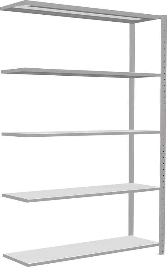 Rayonnage à emboîtement SCHULTE LAGERTECHNIK, B1300xP400xH2000 mm extension 5 tablettes RAL 7035 charge par niveau 250kg