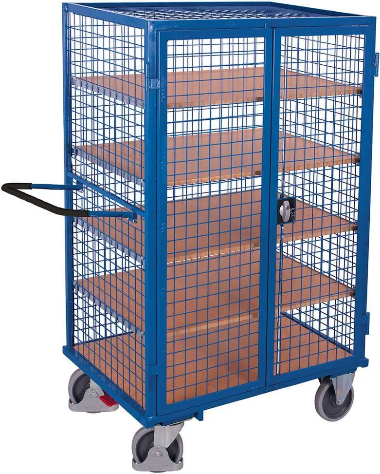 Chariot à étagères VARIOFIT, soudé avec serrure à poignée rotative