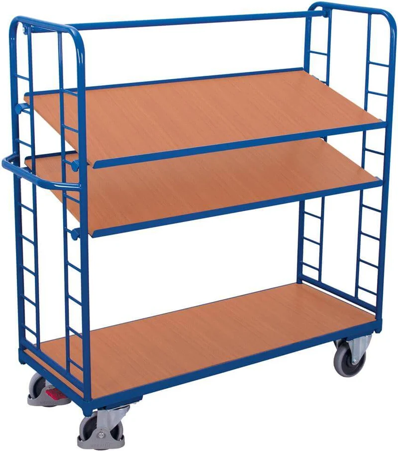 Chariot à étagères VARIOFIT, 400 kg 2 parois 1570x635 mm 3 plateaux VarioFit