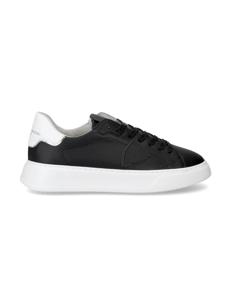 Men's Temple Low-Top Sneakers in Leather, Black White