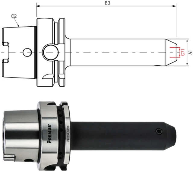 Mandrin Weldon PREMUS extra long, avec alésages à canaux de refroidissement, G2,5 à 25.000 1 tr/min