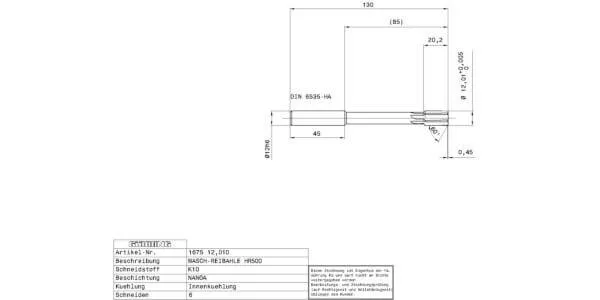 Alésoirs de machines / Ø 12,010 mm / 0,005 / Norme d'usine. / Carbure monobloc