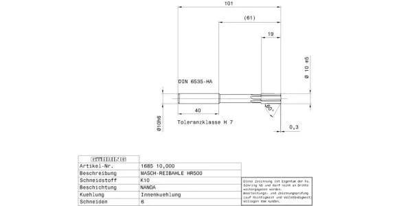 Alésoirs de machines / Ø 10.000 mm / H7 / Norme d'usine / Carbure monobloc / TiAlN-nanoA