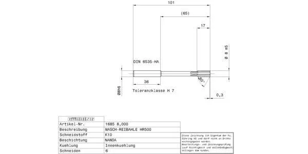 Alésoirs de machines / Ø 8.000 mm / H7 / Norme d'usine / Carbure monobloc / TiAlN-nanoA