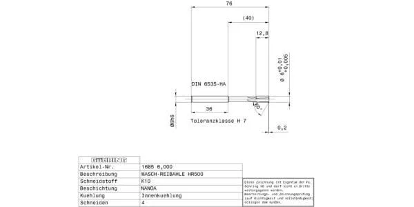 Alésoirs de machines / Ø 6.000 mm / H7 / Norme d'usine / Carbure monobloc / TiAlN-nanoA