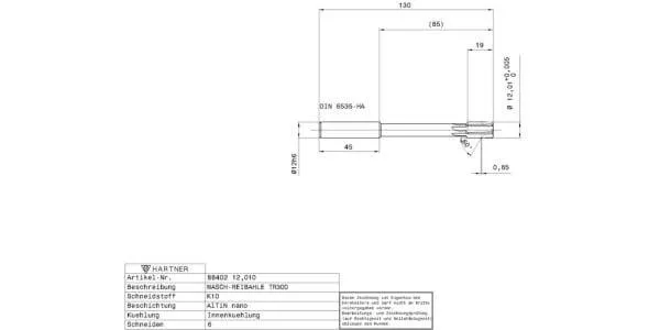 Alésoirs de machines / Ø 12,010 mm / 0,005 / Norme d'usine / VHM / AlTiN nano