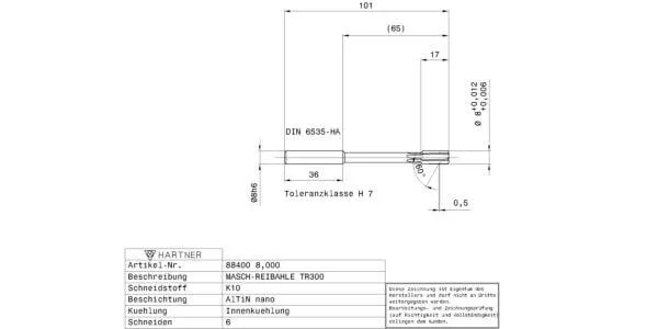 Alésoirs de machine / Ø 8,000 mm / H7 / Norme d'usine / VHM / AlTiN nano