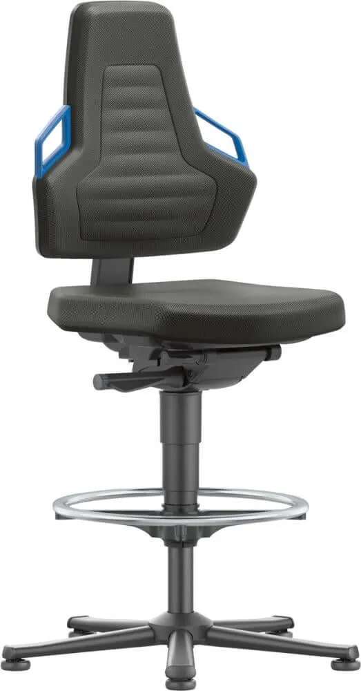 BIMOS, Chaise de travail Bimos Nexxit 3 poignées bleues hauteur d'assise 570-820 mm tissu noir, repose-pieds