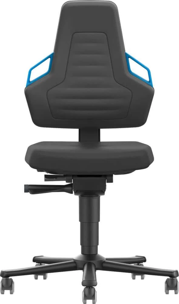 BIMOS, Chaise de travail Bimos Nexxit 2 poignées bleues hauteur d'assise 450-600 mm intégrée noire, avec roulettes