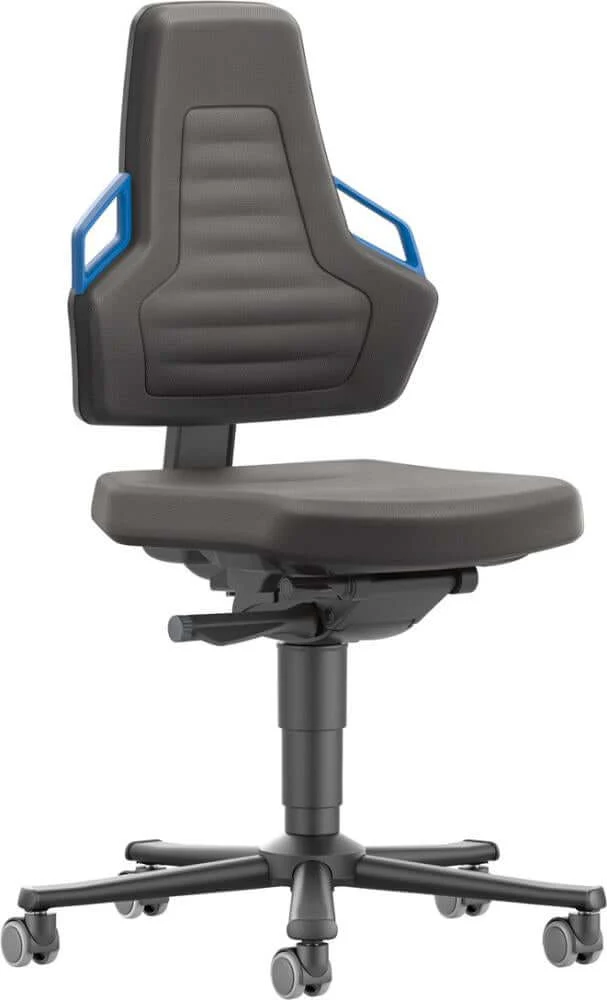 BIMOS, Chaise de travail Bimos Nexxit 2 poignées bleues hauteur d'assise 450-600 mm Supertec noir, avec roulettes
