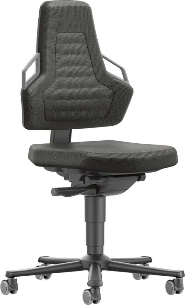 BIMOS, Chaise de travail Bimos Nexxit 2 poignées grises hauteur d'assise 450-600 mm tissu noir, avec roulettes