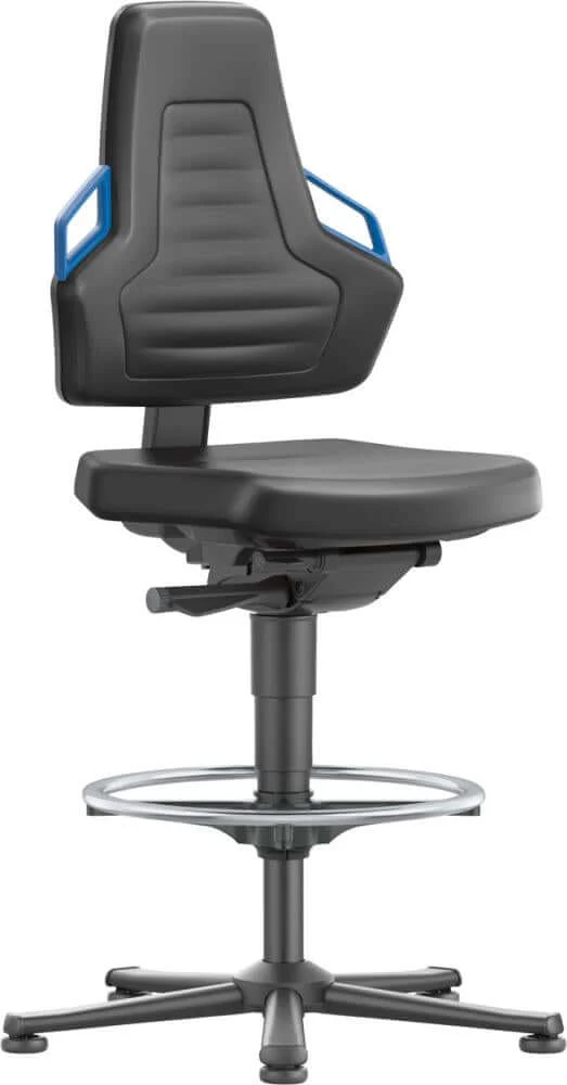 BIMOS, Chaise de travail Bimos Nexxit 3 poignées bleues hauteur d'assise 570-820 mm plastique noir, repose-pieds