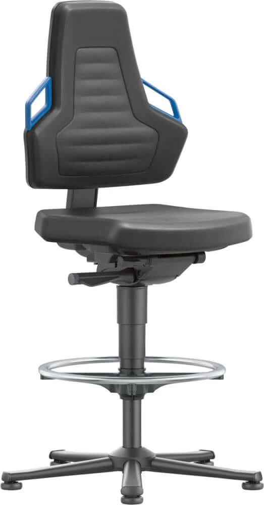 BIMOS, Chaise de travail Bimos Nexxit 3 poignées bleues hauteur d'assise 570-820 mm noir intégral, repose-pieds