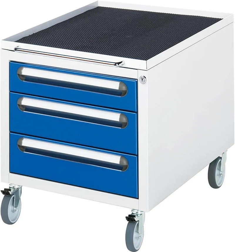 Roll-conteneur RAU, L480xP600xH540mm RAL 7035/5010 3 tiroirs