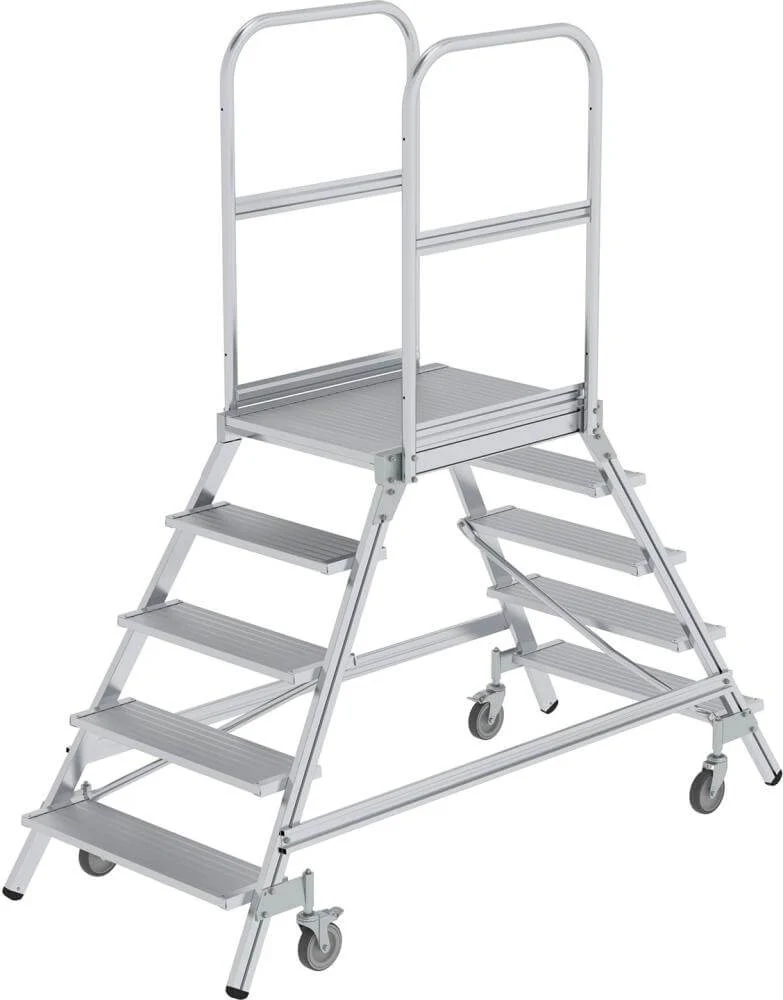 Escabeau en aluminium MUNK, 2x5 marches en aluminium Hauteur de la plateforme 1,20 m Hauteur de travail jusqu'à 3,20 m