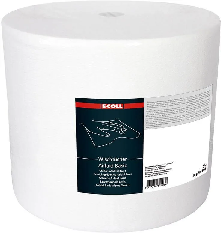 Chiffon d'essuyage E-COLL, Airlaid Basic 500 feuilles 30x38mm blanc E-COLL