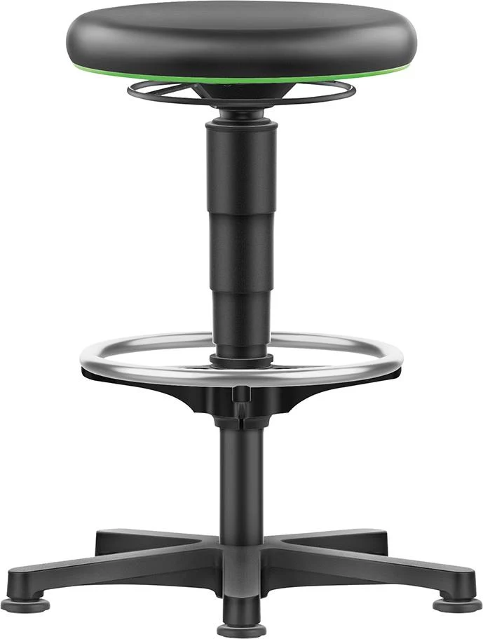 Tabouret pivotant BIMOS, assise en similicuir, hauteur d'assise 530 - 750 mm, avec patins et repose-pieds.