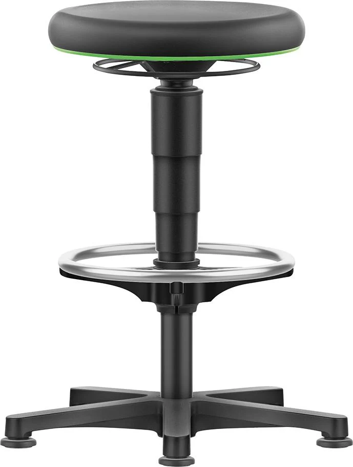 Tabouret pivotant BIMOS, mousse intégrée, hauteur d'assise 530 - 750 mm, avec patins et repose-pieds.