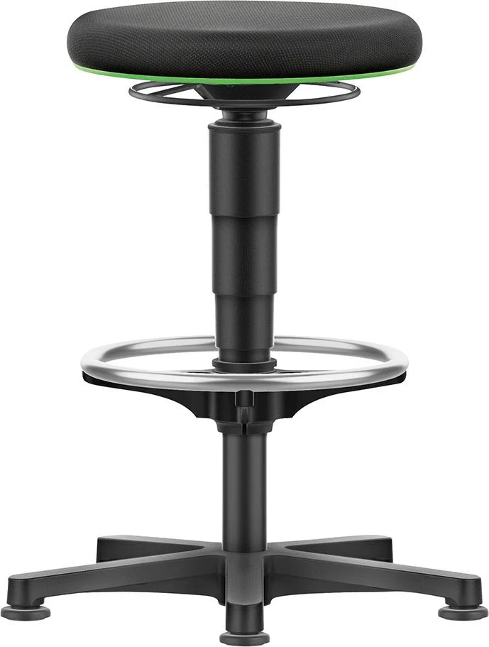 Tabouret pivotant BIMOS, assise en tissu, hauteur d'assise 530 - 750 mm, avec patins et repose-pieds.