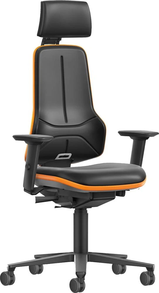 BIMOS, fauteuil de bureau Bimos XXL orange avec roulettes, similicuir, appui-tête et accoudoirs