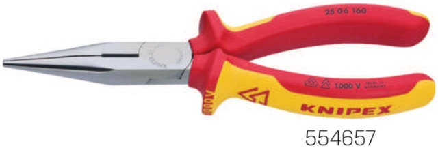 Pince plate et ronde VDE KNIPEX, chromée et forme droite, gaine multicouche