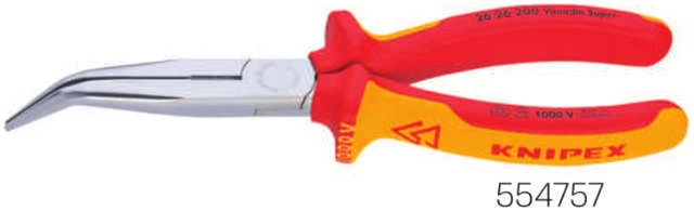 Pince plate et ronde VDE KNIPEX, chromée et inclinée à 40° avec gaine multicouche