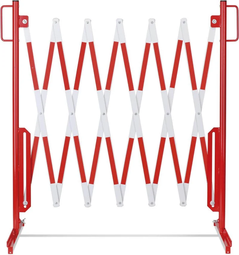 Grille extensible DANCOP, H 1050mm, L jusqu'à 4000mm rouge/blanc stationnaire avec pied