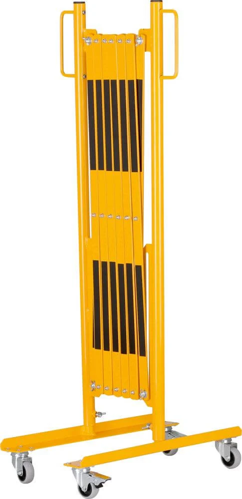 Grille extensible DANCOP, H 1050mm, L jusqu'à 4000mm jaune/noir avec pieds à roulettes