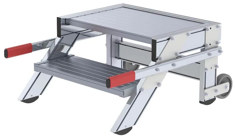 Podium de travail en aluminium MUNK, mobile, 2 marches en aluminium, largeur 600 mm, hauteur du podium 0,39 m, hauteur de travail jusqu'à 2,40 m.