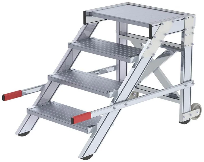 Podium de travail en aluminium MUNK, mobile, 4 marches en aluminium, largeur 600 mm, hauteur du podium 0,79 m, hauteur de travail jusqu'à 2,80 m.