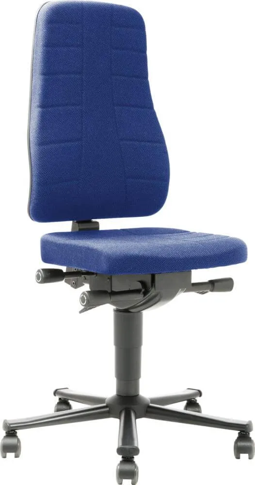 BIMOS, Chaise de travail Bimos 9643-6802 All-In-One 2 hauteur d'assise 450-600 mm avec roulettes, tissu bleu