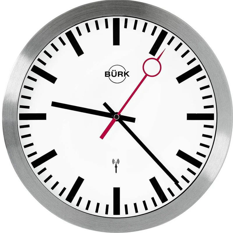 Horloge murale radio-pilotée BÜRK MOBATIME, Ø 30 cm aluminium satiné